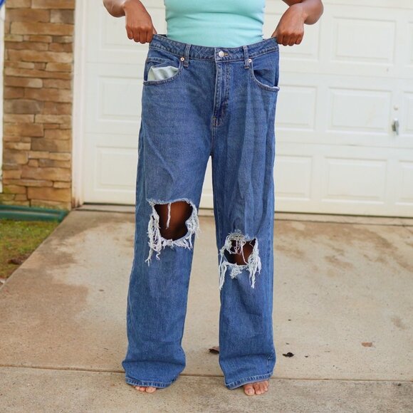 Wild Fable High-Rise Ripped Wide Leg Jeans | US Size 16/33R | Medium Wash Denim - Picture 1 of 12
